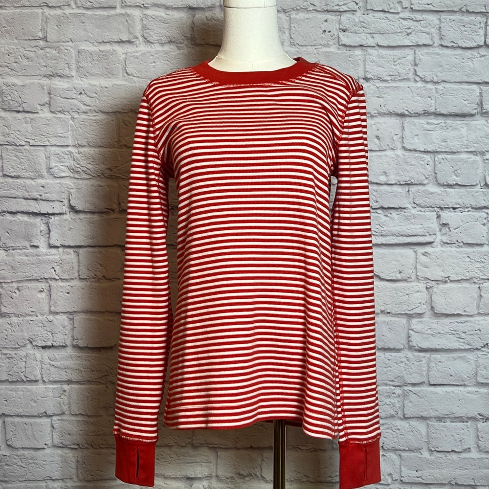 Duluth Trading Co Women's Small Striped Thermal Long Sleeve Top with Thumb Holes